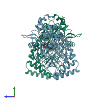 PDB entry 3dqs coloured by chain, side view.