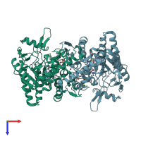 PDB entry 3dqs coloured by chain, top view.