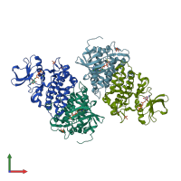 PDB entry 3dqw coloured by chain, front view.