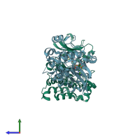 PDB entry 3dqx coloured by chain, side view.