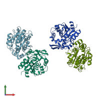 PDB entry 3dqz coloured by chain, front view.