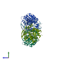 PDB entry 3dqz coloured by chain, side view.