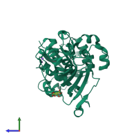 PDB entry 3dr3 coloured by chain, side view.