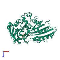PDB entry 3dr3 coloured by chain, top view.