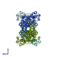 PDB entry 3dr4 coloured by chain, side view.