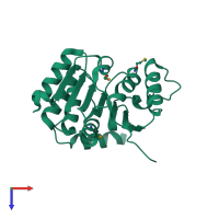 PDB entry 3dr5 coloured by chain, top view.