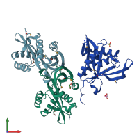 PDB entry 3dr6 coloured by chain, front view.