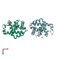 PDB entry 3dr9 coloured by chain, top view.