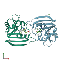 PDB entry 3drc coloured by chain, front view.
