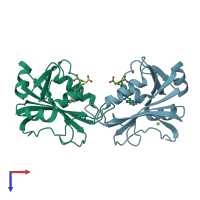 PDB entry 3drc coloured by chain, top view.