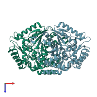 PDB entry 3drd coloured by chain, top view.