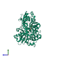 PDB entry 3drg coloured by chain, side view.