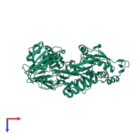 PDB entry 3drh coloured by chain, top view.