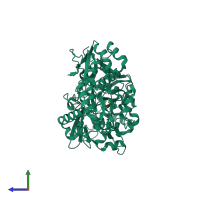 PDB entry 3dri coloured by chain, side view.