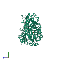 PDB entry 3drk coloured by chain, side view.