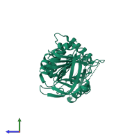 PDB entry 3drm coloured by chain, side view.