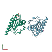 PDB entry 3drn coloured by chain, front view.