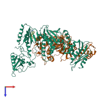 PDB entry 3drp coloured by chain, top view.