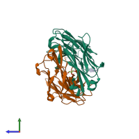 PDB entry 3drq coloured by chain, side view.