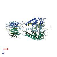 PDB entry 3drx coloured by chain, top view.