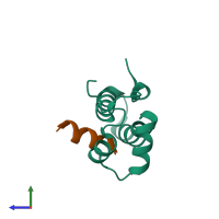 PDB entry 3ds0 coloured by chain, side view.