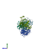 PDB entry 3ds6 coloured by chain, side view.