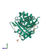 PDB entry 3ds8 coloured by chain, side view.