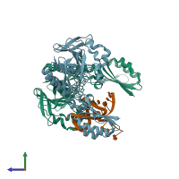 PDB entry 3dsd coloured by chain, side view.