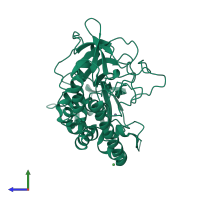 PDB entry 3dse coloured by chain, side view.