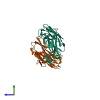 PDB entry 3dsf coloured by chain, side view.