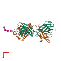 PDB entry 3dsf coloured by chain, top view.