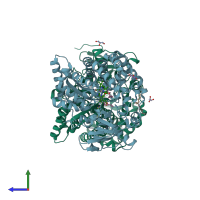 PDB entry 3dsk coloured by chain, side view.