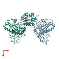 PDB entry 3dsl coloured by chain, top view.