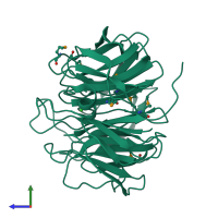 PDB entry 3dsm coloured by chain, side view.