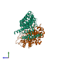 PDB entry 3dsu coloured by chain, side view.