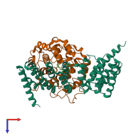 PDB entry 3dsu coloured by chain, top view.