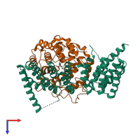 PDB entry 3dsv coloured by chain, top view.