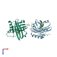 PDB entry 3dsz coloured by chain, top view.
