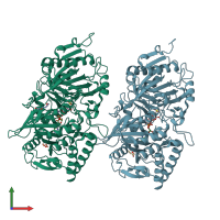 PDB entry 3dt7 coloured by chain, front view.
