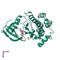 PDB entry 3dtc coloured by chain, top view.