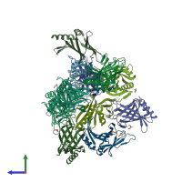 PDB entry 3dtd coloured by chain, side view.