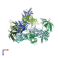 PDB entry 3dtd coloured by chain, top view.