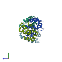 PDB entry 3dtj coloured by chain, side view.