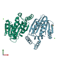 PDB entry 3dtn coloured by chain, front view.