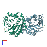PDB entry 3dtn coloured by chain, top view.