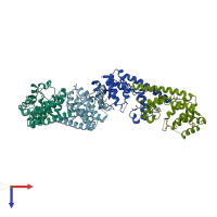 PDB entry 3dto coloured by chain, top view.