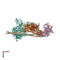 PDB entry 3dtp coloured by chain, top view.