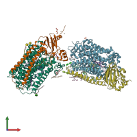 PDB entry 3dtu coloured by chain, front view.