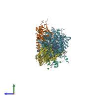 PDB entry 3dtu coloured by chain, side view.