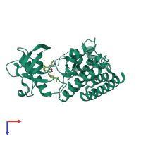 Monomeric assembly 1 of PDB entry 3dtw coloured by chemically distinct molecules, top view.